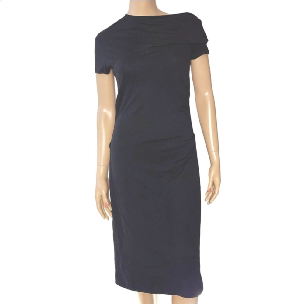 JOSEPH Black Stretch‎ Virgin Wool Interlock Cut Out Sheath Midi Dress 42 8 M